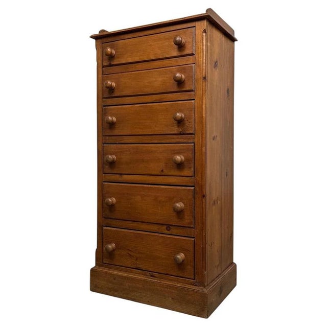 Vintage Narrow Pine Chest of Drawers, 1900s For Sale - Image 9 of 12