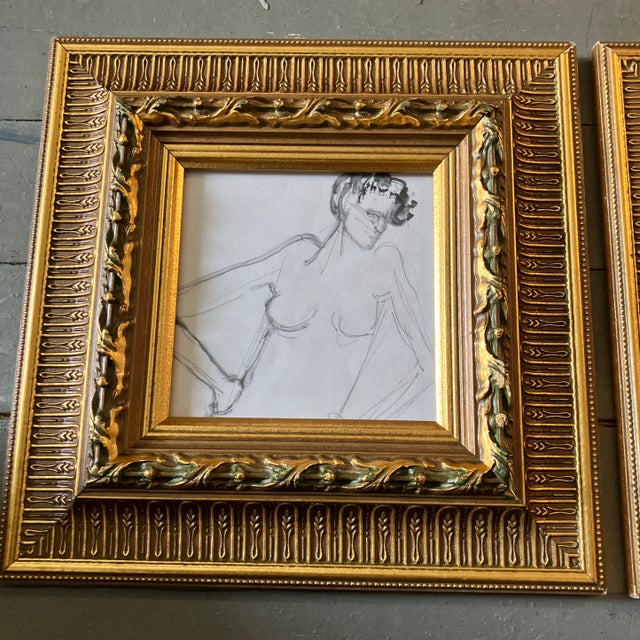 2 original 6 x 6 paintings/ drawings on paper unsigned Overall size with frame is 12 x 12