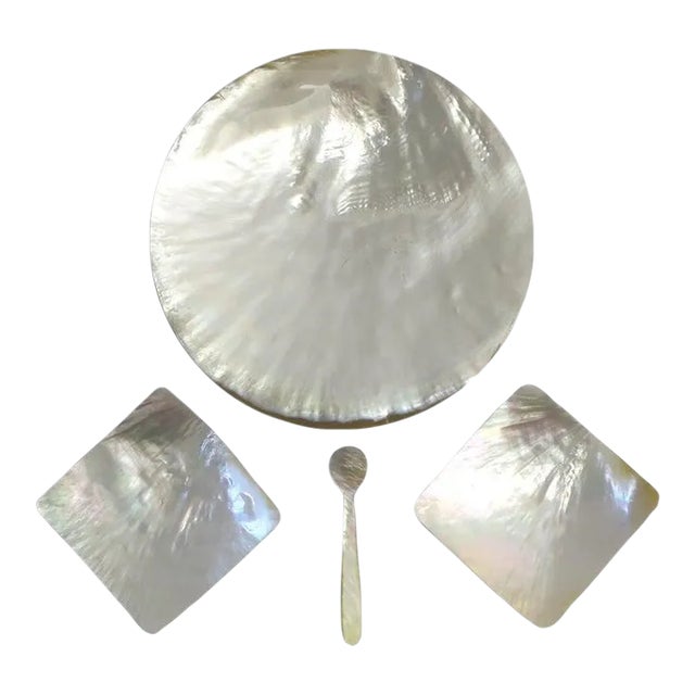 Mother of Pearl Caviar Dish and Spoon Set - Set of 4 For Sale