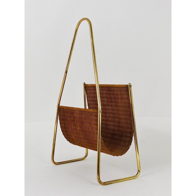 Mid-Century Magazine Rack in Brass and Woven Cane in the style of Carl Auböck, Austria, 1950s For Sale - Image 6 of 18
