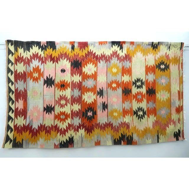 This beautiful rug from westhern of Turkey Denizli Nomads. Handspun Pure Wool .Kilim rug hosts an intriguing pallet of...