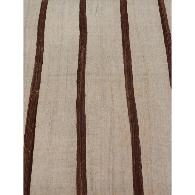Mid 20th Century Turkish Vintage Kilim Rug Ivory Beige With Brown Stripes Wool Flatweave For Sale - Image 5 of 10