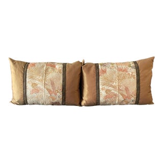 Vintage Japanese Obi Silk Decorative Pillows, Pair, 26" X 18" For Sale