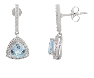 Sparkling Aquamarine Diamond Wedding Dangle Earrings for Her- a Pair