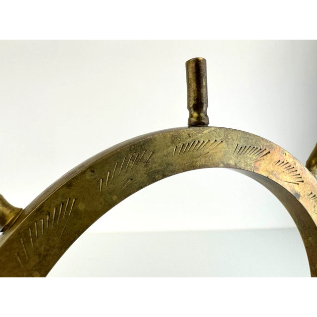 Mid 20th Century Brass Ship Wheel With Hand-Etched Detail For Sale - Image 10 of 14