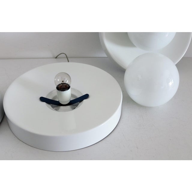 1970s Large Italian Flush Mount Disk Light in Metal and Glass, 1970s For Sale - Image 5 of 7
