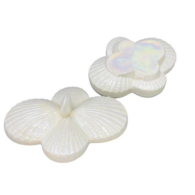 Ceramic 1970's Iridescent Scallop Shell Lidded Ceramic Catchall Handmade For Sale - Image 7 of 11