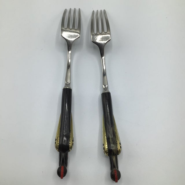 Vintage Alfred Haddad Jezzine Lebanese Phoenix Bird Carved With Inlay Flatware Set of 10