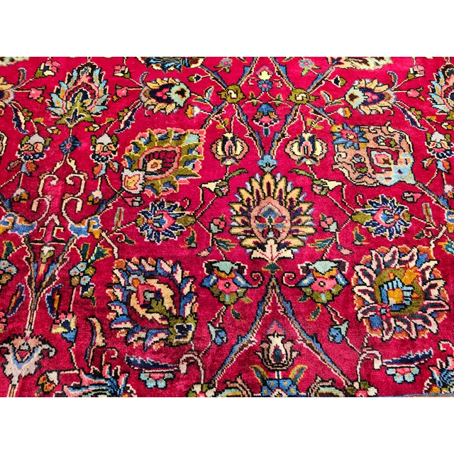 Vintage Persian Tabriz Room Size Rug in Allover Floral Pattern in Red, Navy, Turquoise, Green For Sale - Image 9 of 12