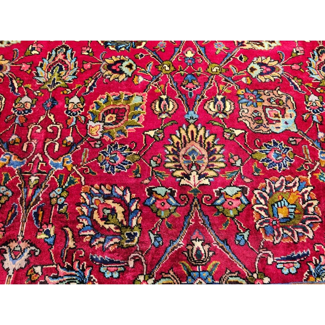 Vintage Tabriz Room Size Rug in Allover Floral Pattern in Red, Navy, Turquoise, Green For Sale - Image 9 of 12
