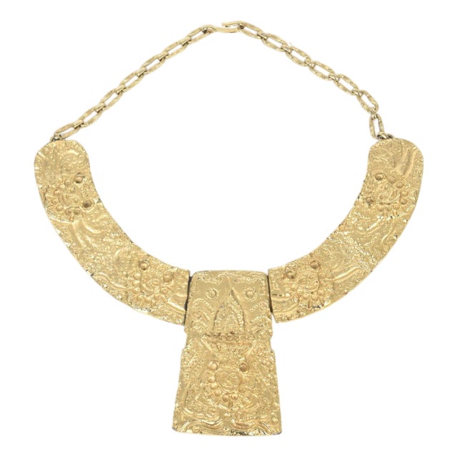 Vintage Signed Kenneth Lane Egyptian Etruscan Style Gold Plated Collar Necklace For Sale