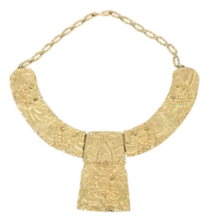 Vintage Signed Kenneth Lane Egyptian Etruscan Style Gold Plated Collar Necklace