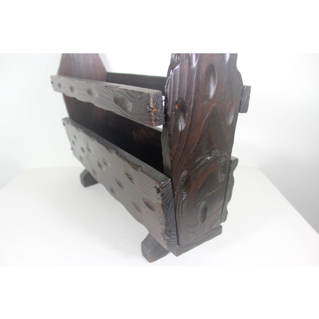 1960s Solid Wood Spanish Brutalist Magazine Rack Holder Revival For Sale - Image 17 of 18