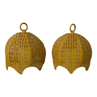 Vintage Mid-Century Modern Metal Small Pendant Lights - Pair For Sale