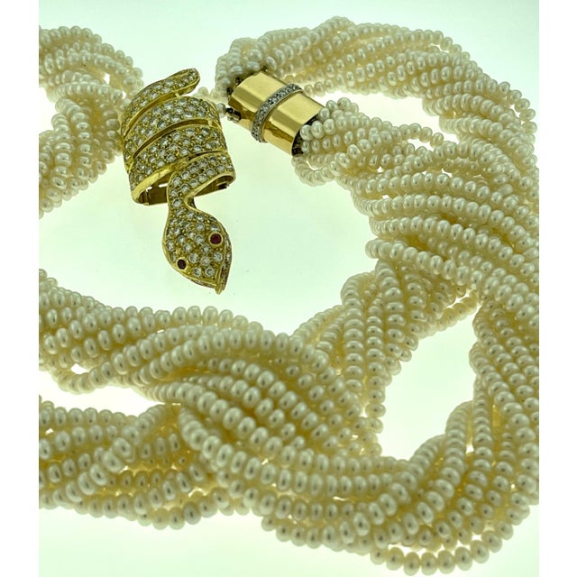 Japanese Akoya Pearl with Snake Diamond Slider and Clasp Opera Length Necklace For Sale - Image 9 of 18