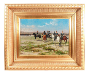 Sebastiano Panunzi, Military Maneuvers, Oil Painting, Framed