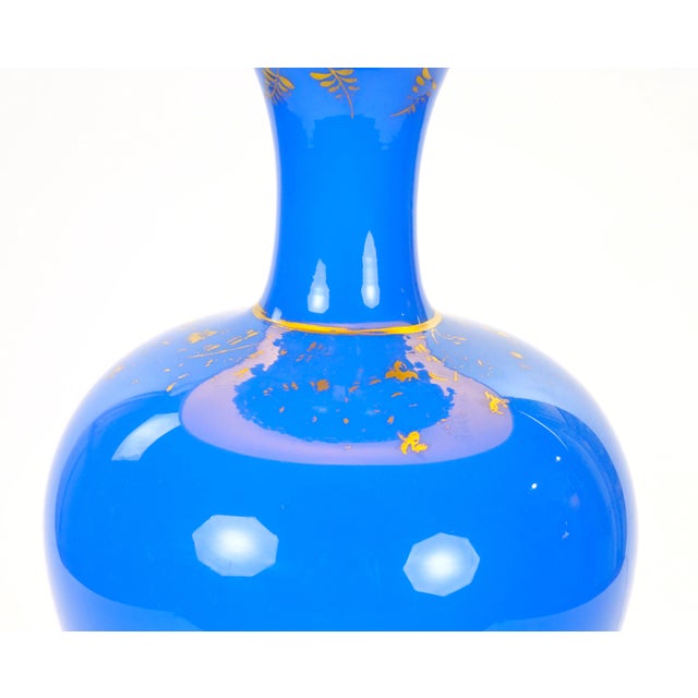 Cornflower Blue Antique French Painted Glass Table Lamps Gilt Bronze Mounts - Pair For Sale - Image 8 of 12