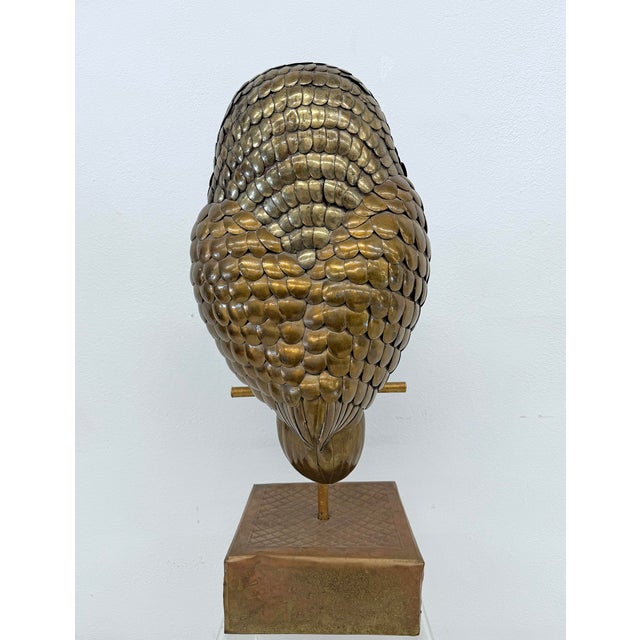 Mid-Century Modern Brass and Hand Painted Paper Mache Owl Sculpture, Sergio Bustamante, 1970's For Sale - Image 3 of 7