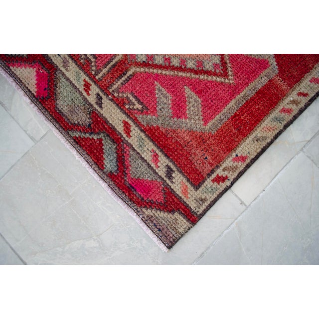 1950s Pink Turkish Hand-Knotted Runner Rug, Extra Long Narrow Hallway Decor 2x14 Ft Approx For Sale - Image 15 of 17