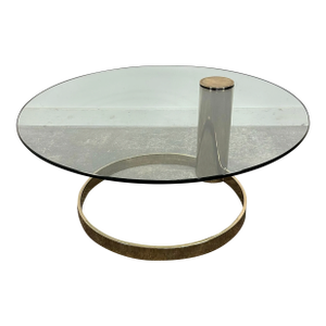 Leon Rosen for Pace Cantilever Brass and Glass Postmodern Coffee Table