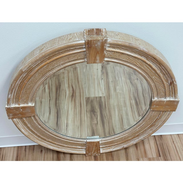 Farmhouse Round Weathered Wood Wall Mirror For Sale - Image 3 of 8