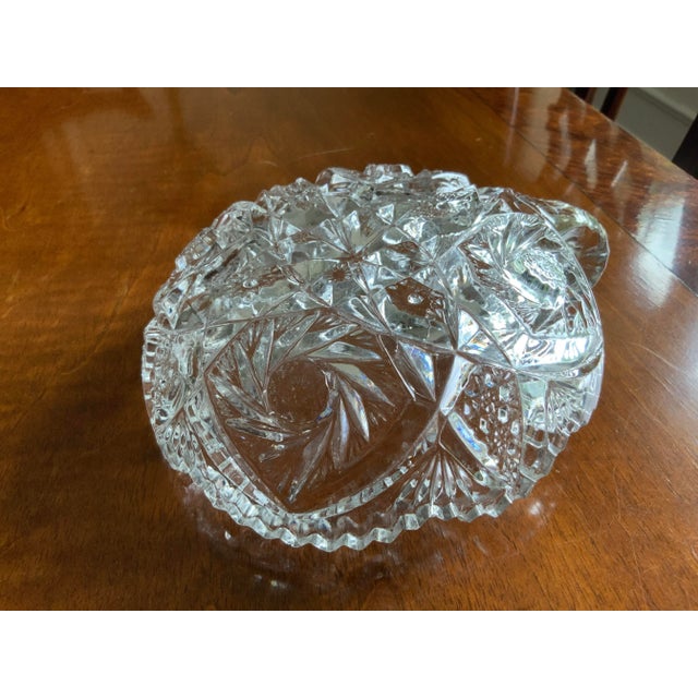 Transparent 1910's American Brilliant Period Cut Pressed Glass Sawtooth Edged Compote With Handle Catchall For Sale - Image 8 of 10