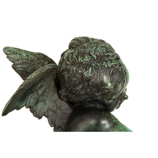 French Patinated Copper Sculpture of Seated Cherub After Charles Lemire For Sale - Image 13 of 18