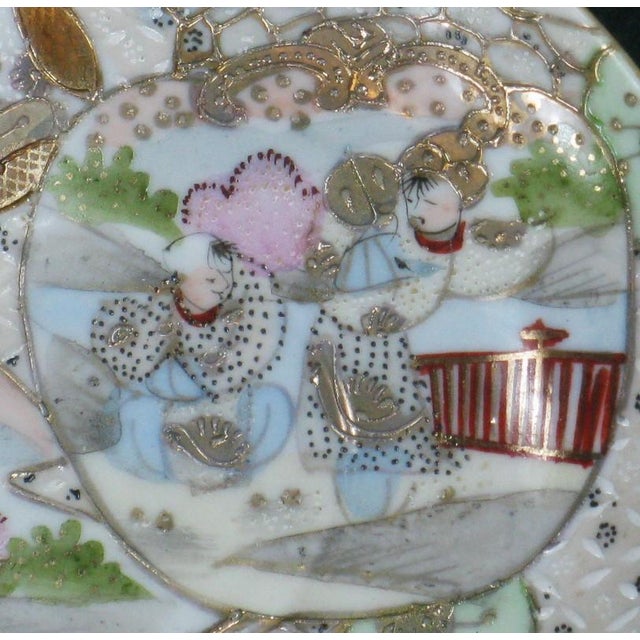Japanese Plate / Saucer Antique Japanese Satsuma Figurine Oriental Japan Men, Ladies For Sale - Image 3 of 13
