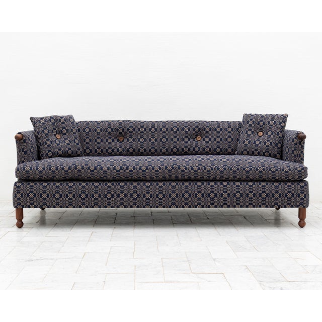 Traditional BDDW Palfrey Sofa With Walnut Arms, Feet, and Button Detail For Sale - Image 3 of 5