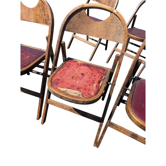 Set of 6 Vintage Acme Chair Company Walnut Folding Chairs + 2 Parts Chairs For Sale In Los Angeles - Image 6 of 12