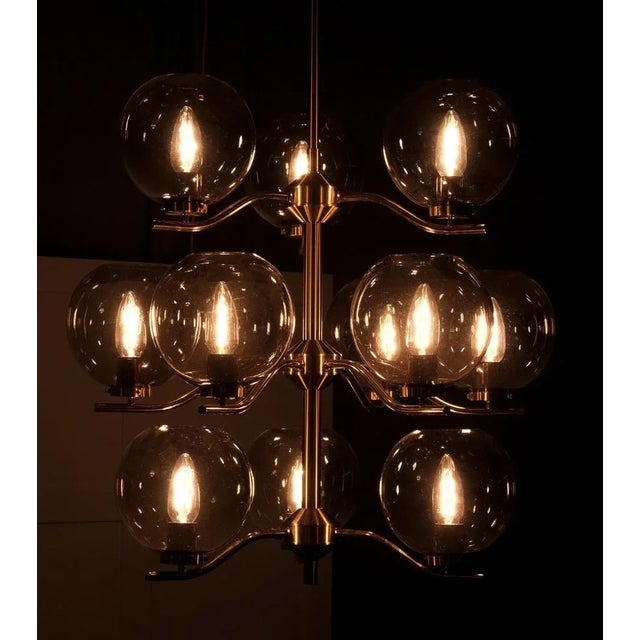 Large Brass Chandelier by Holger Johansson, Sweden, 1970s For Sale - Image 3 of 12