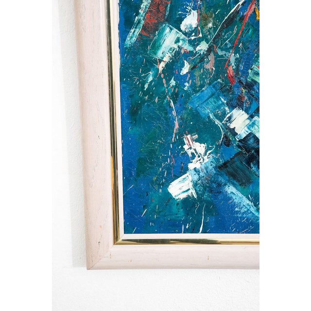Blue 1960s Mid Century Modern Oil Painting Abstract Expressionism For Sale - Image 8 of 12