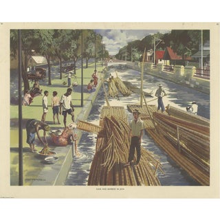 Vintage Poster of Cane and Bamboo Transportation on Java c.1960 For Sale