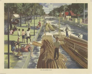 Vintage Poster of Cane and Bamboo Transportation on Java c.1960