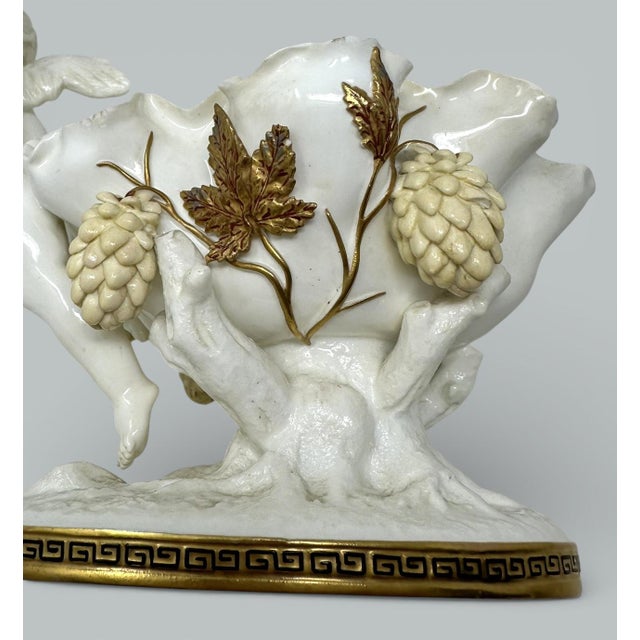 Ceramic Antique English Moore Brothers Porcelain Cream Gilt Cherub Cacti Centerpiece 19c For Sale - Image 7 of 9
