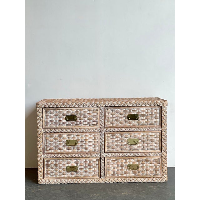 Vintage Braided Washed Rattan Dresser For Sale - Image 11 of 12