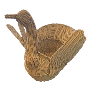Mid 20th Century Large Wicker White Swan Basket Planter in the Style of Mario Lopez Torres