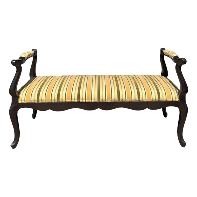 18th C Style Italian Black Lacquered Silk Cut Velvet Upholstered Bench For Sale