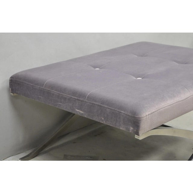 Metal Contemporary Modern Brushed Chrome Frame X-Form Purple Tufted Bench Ottoman For Sale - Image 7 of 13
