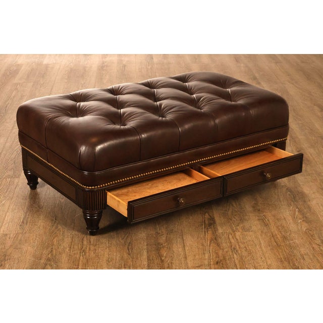 Traditional Hancock & Moore Tufted Leather 'Robinson' Cocktail Ottoman For Sale - Image 3 of 18