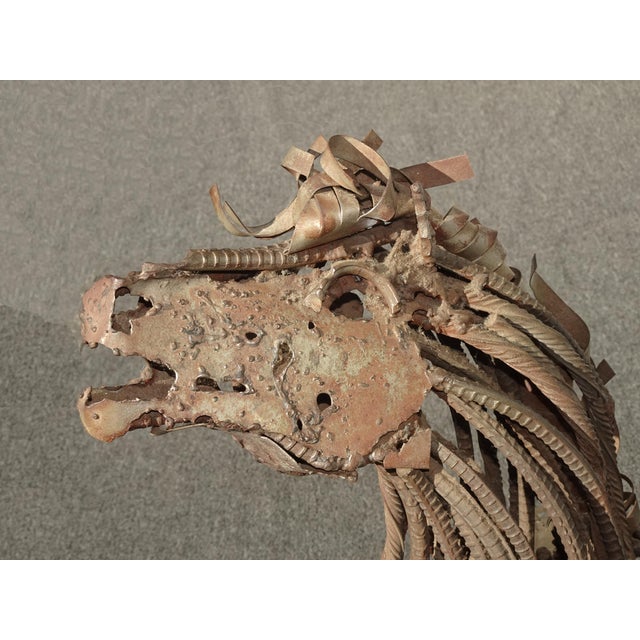1970s 37"Tall Vintage Mid Century Brutalist Welded Metal Horse Sculpture Statue Stand For Sale - Image 5 of 16