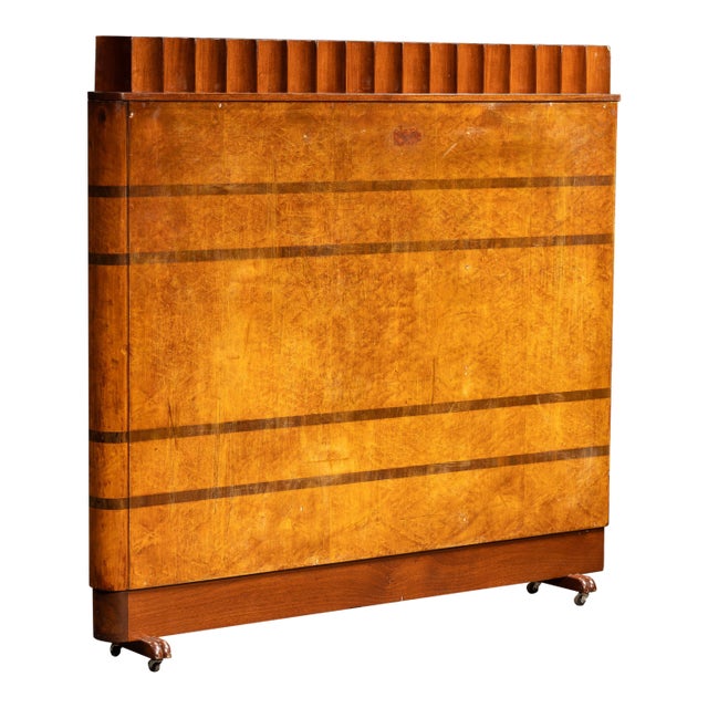Vintage Art Deco Birdseye Maple Rolling Room Divider For Sale