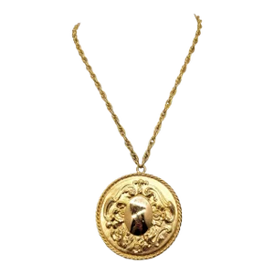 Vintage 1960s Signed Napier Baroque Style Goldtone Round Pendant Necklace