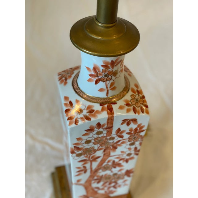 White Mid 20th Century White Ceramic With Orange Floral Pattern Table Lamp For Sale - Image 8 of 9