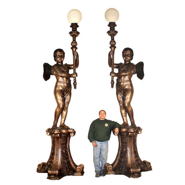 Traditional Bronzed Cupid Touchier Sculpture Left Arm Up For Sale - Image 3 of 5