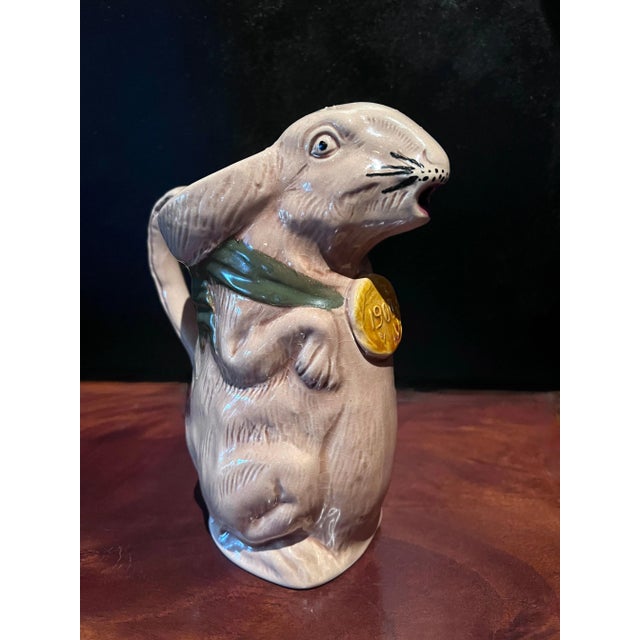 French Majolica Rabbit Pitcher Made for the Int'l Exhibition in Paris ca 1900 For Sale - Image 4 of 10