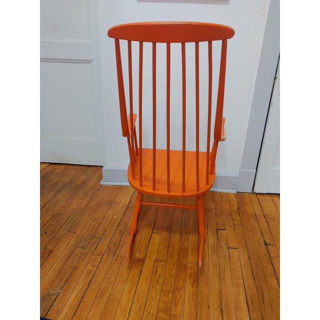 Mid-Century Modern 1977 Danish Modern Style Rocker in Original Orange Paint For Sale - Image 3 of 12