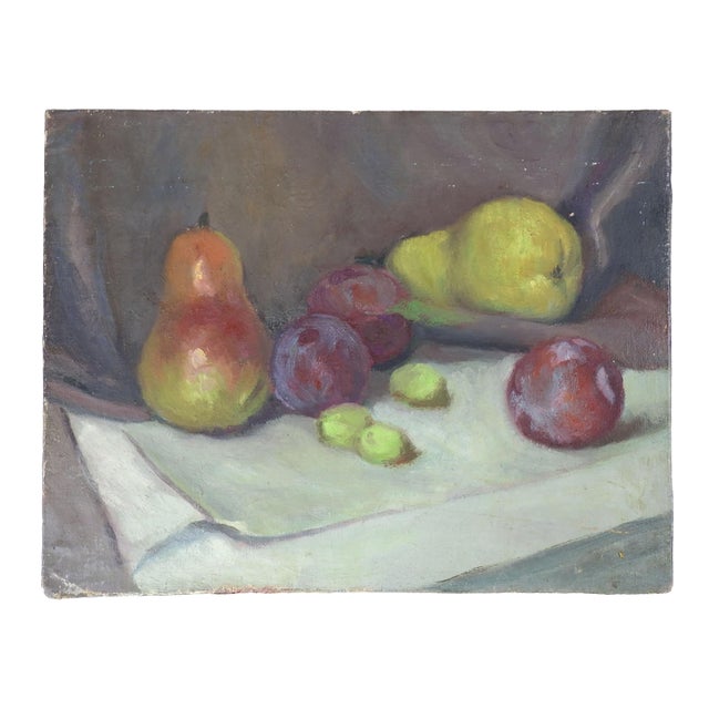 Early 20th Century Pears Plums Still Life Fruit Painting For Sale