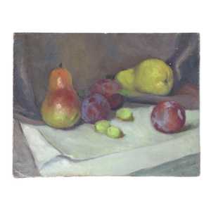 Early 20th Century Pears Plums Still Life Fruit Painting