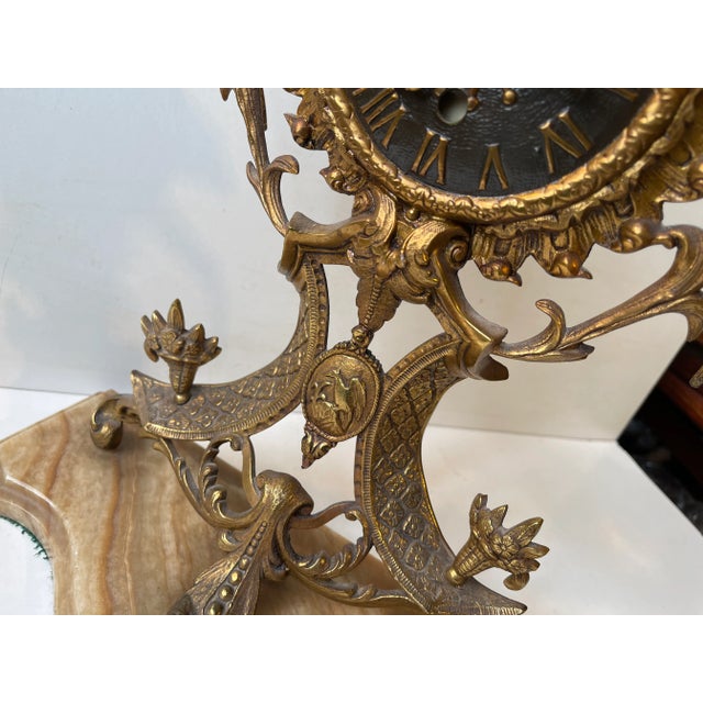 Metal Antique French Mantel Clock in Gilt Brass and Marble, 19th Century For Sale - Image 7 of 13